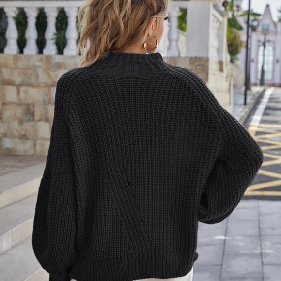 Mock neck knit sweater lantern batwing sleeve - Picture 2 of 4